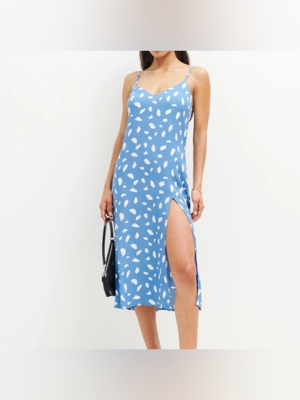 Reformation Blue Printed Slip Midi Dress with Side Slit